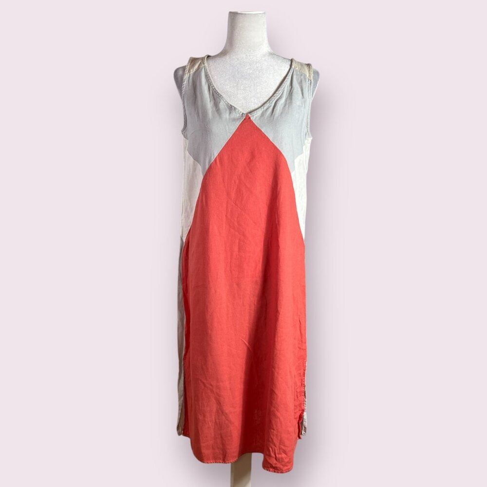 For Cynthia Women's Midi Dress Gray Orange Linen Blend Sleeveless Size Medium